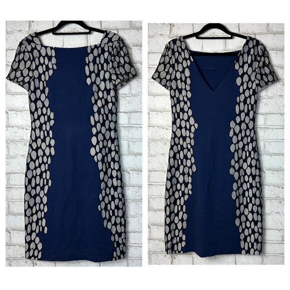 Diane von Furstenberg Dress Queen Tilda Knit Mini Moonlight Navy Blue White 2 - Picture 2 of 6